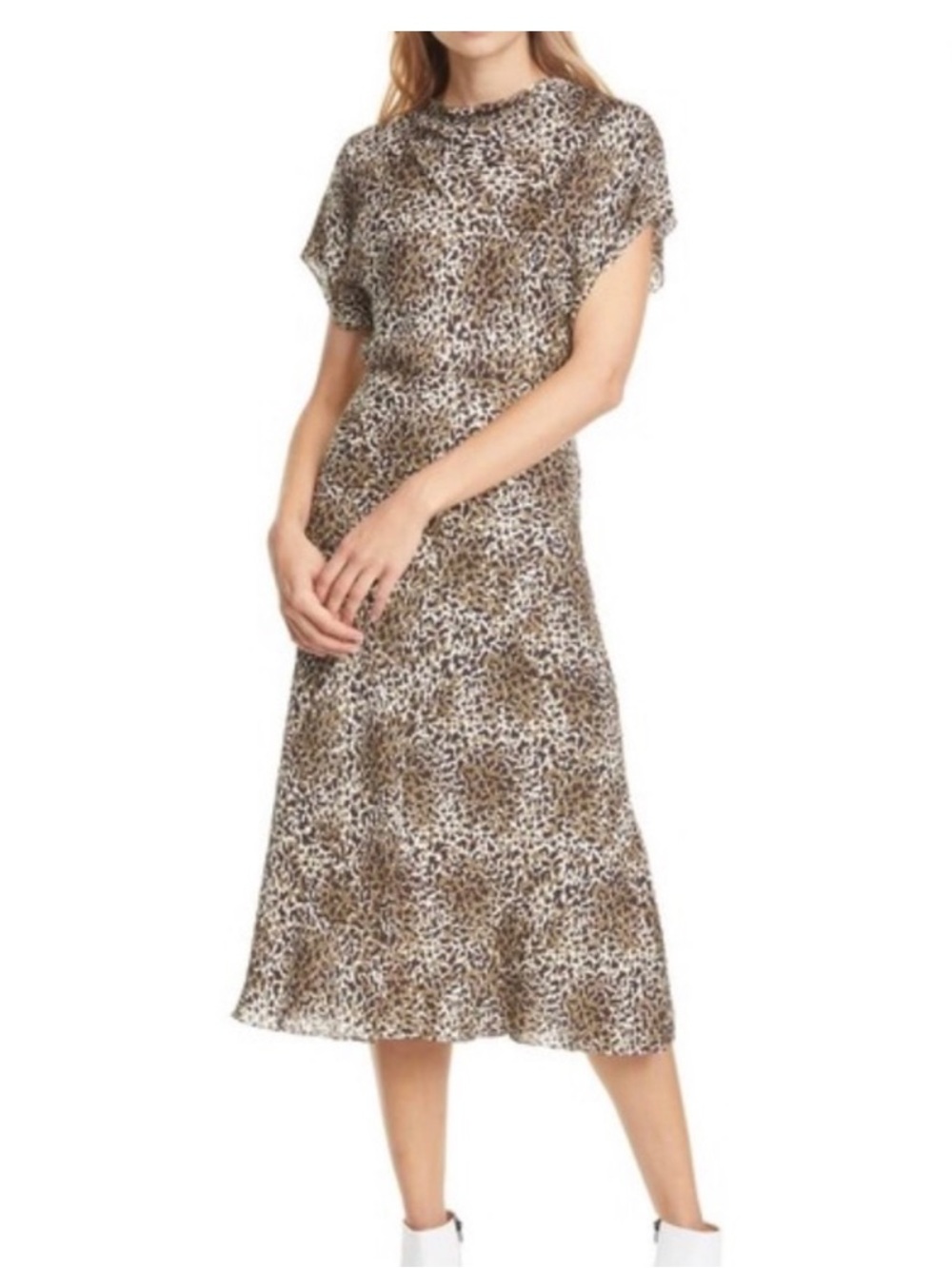 Lewit Midi Drape Neck Leopard Print Midi Dress Size 6